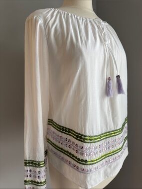Tory Burch NWT Boho Embroidered Peasant Blouse - White, Size 10
